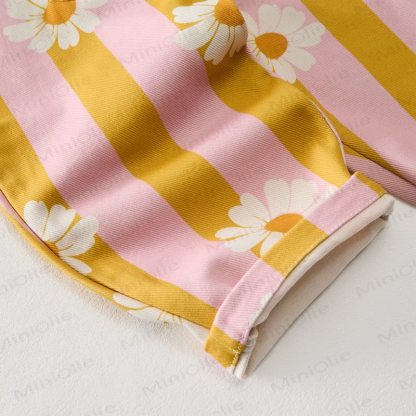 Baby Toddler Daisy Pink & Yellow Vertical Striped Overalls - image 5
