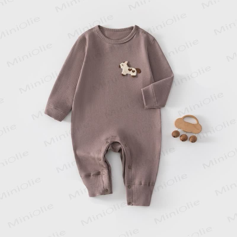 Baby Ribbed Animal Patch Romper - Grey - 18-24M - image 8