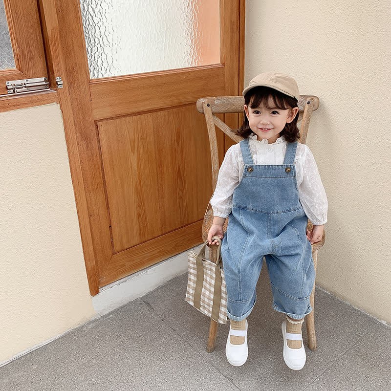 Toddler Solid Color Denim Blue Overalls - image 2
