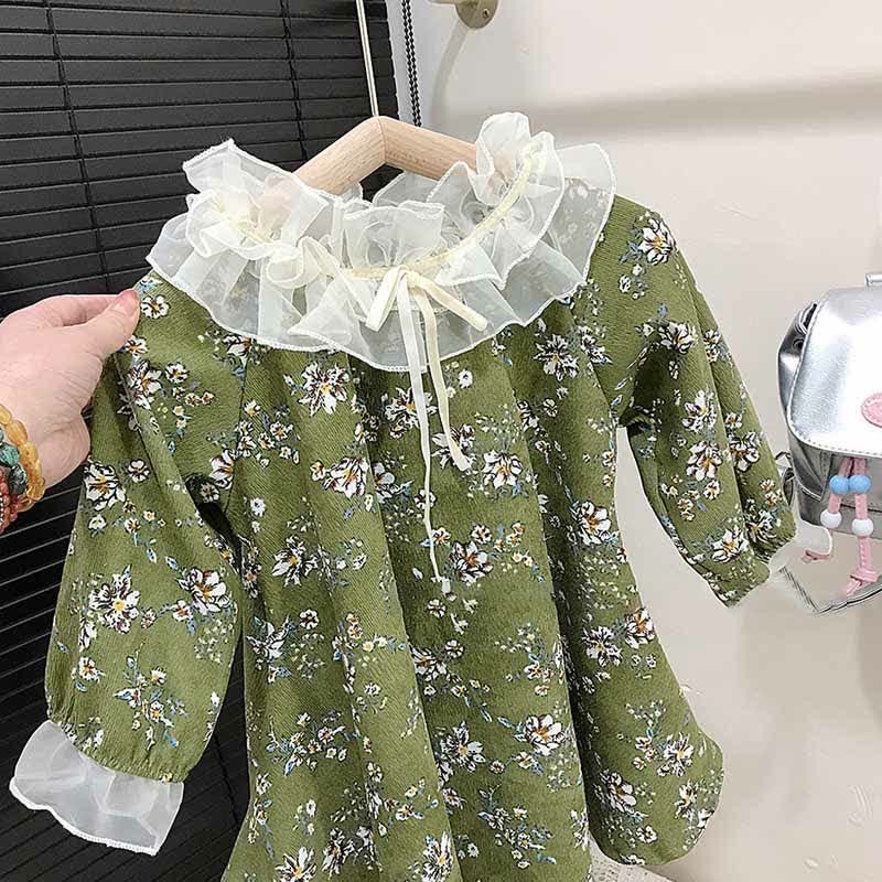 Toddler Green Flower Corduroy Dress - image 7
