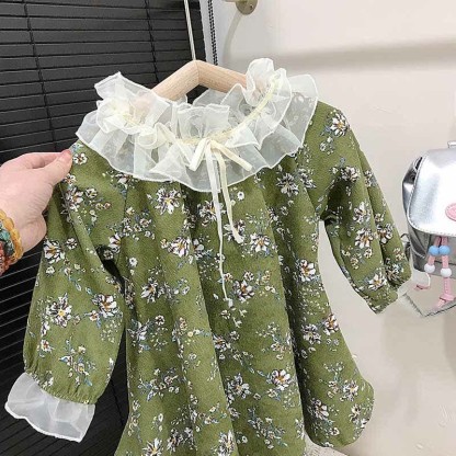 Toddler Green Flower Corduroy Dress - image 7