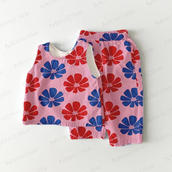 Baby Toddler Girl Flower Pink Sleeveless 2-piece Set - Pink - 3-4T - image 1