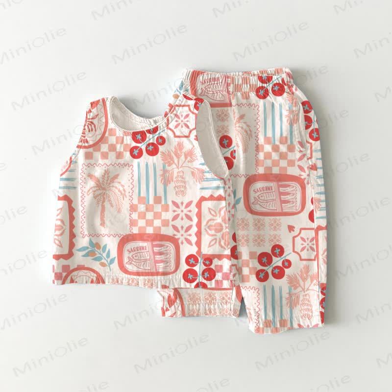 Baby Toddler Girl Vacation Print Pink Sleeveless 2-piece Set - Pink - 3-4T - image 1