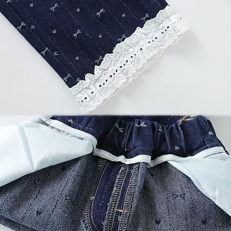 Baby Toddler Girl Bow Lace Printed Denim Pants - image 8