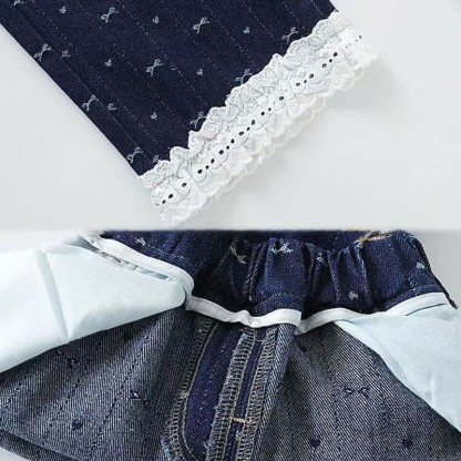 Baby Toddler Girl Bow Lace Printed Denim Pants - image 8