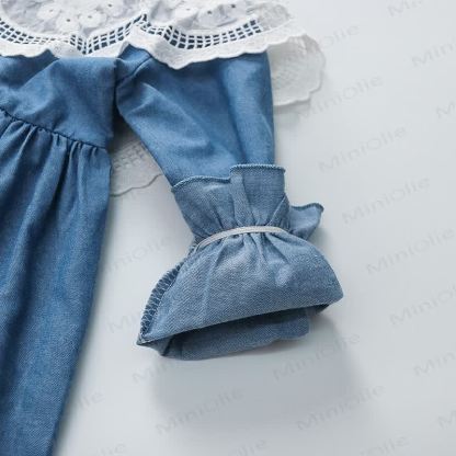 Toddler Girl Lace Collar Dress with Rabbit Bag - image 6