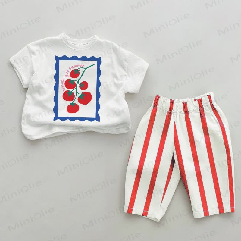 TOMATO GIRL SUMMER Baby Red Striped Pants 2-piece Set - White&Red - 2-3T - image 1