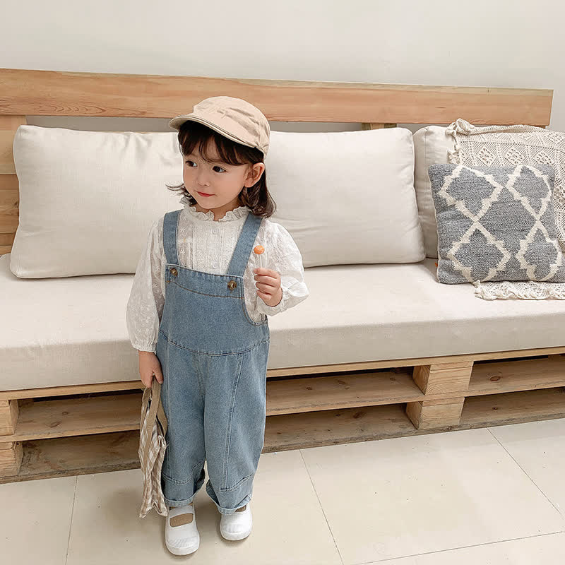 Toddler Solid Color Denim Blue Overalls - image 10