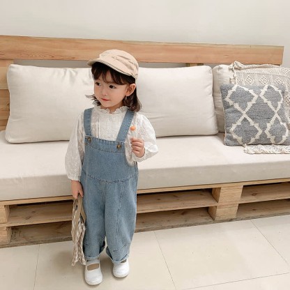 Toddler Solid Color Denim Blue Overalls - image 10