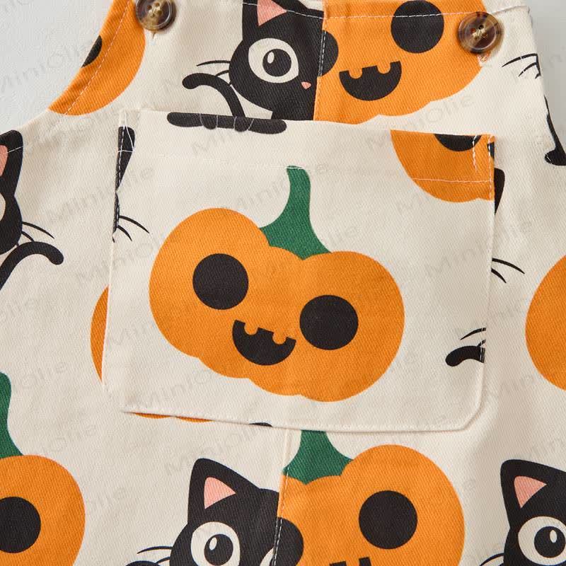 Baby Toddler Pumpkin Cat Print Overalls - image 7