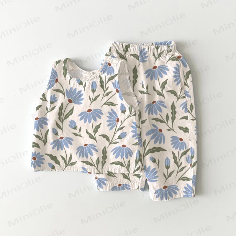 Baby Toddler Blue Floral Top and Shorts 2-piece Set - White - 3-4T - image 1