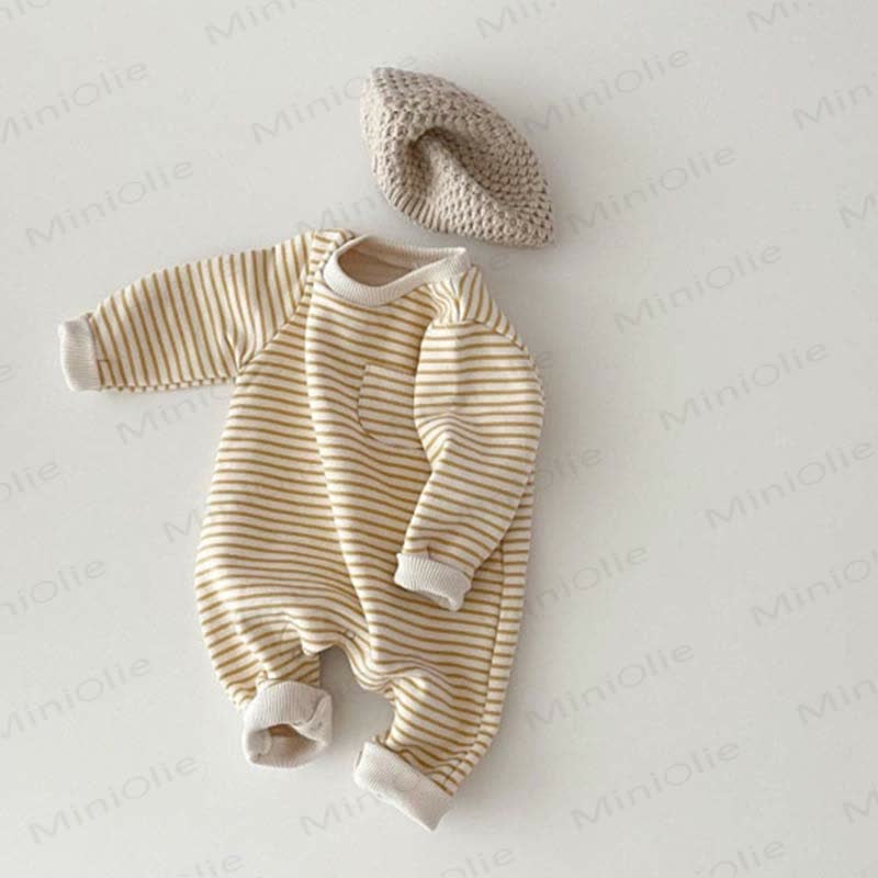 Baby Round Neck Striped Romper - Yellow - 18-24M - image 3