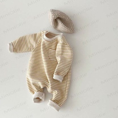 Baby Round Neck Striped Romper - Yellow - 18-24M - image 3
