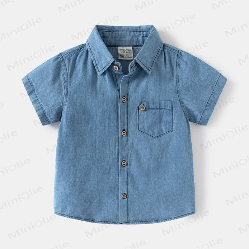Toddler Boy Short-sleeved Denim Shirt - Blue - 8Y - image 8