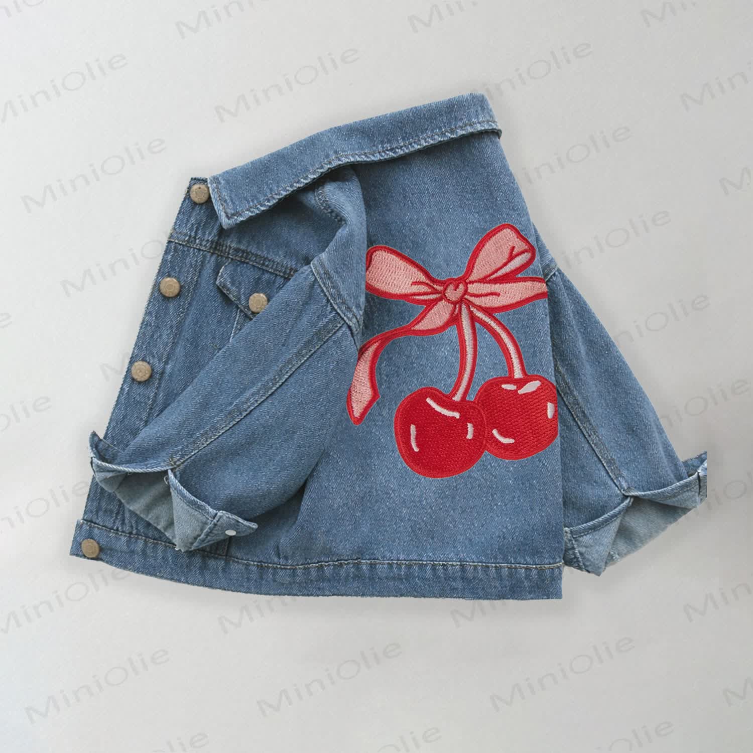 Toddler Kid Cherry Print Denim Jacket - Blue - 10-11T - image 1