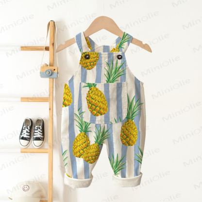 Baby Toddler Pineapple Blue Striped Beige Pocket Overalls - Beige - 3-5T - image 1