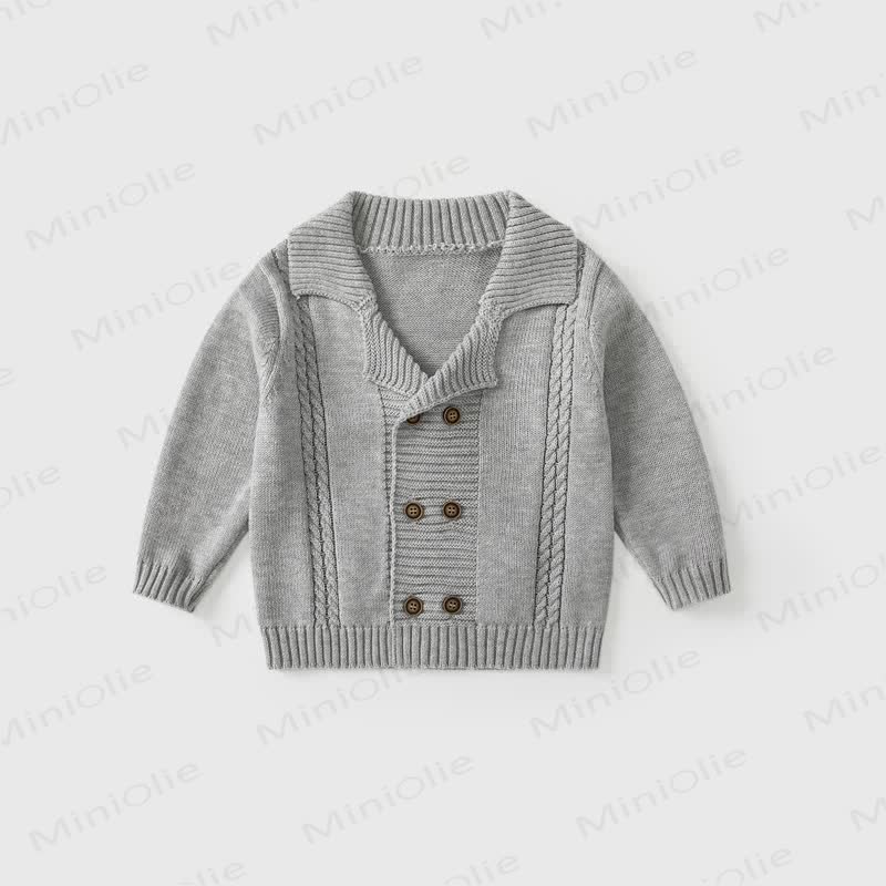 Baby Toddler Lapel Knitted Cardigan - Grey - 3-5T - image 3