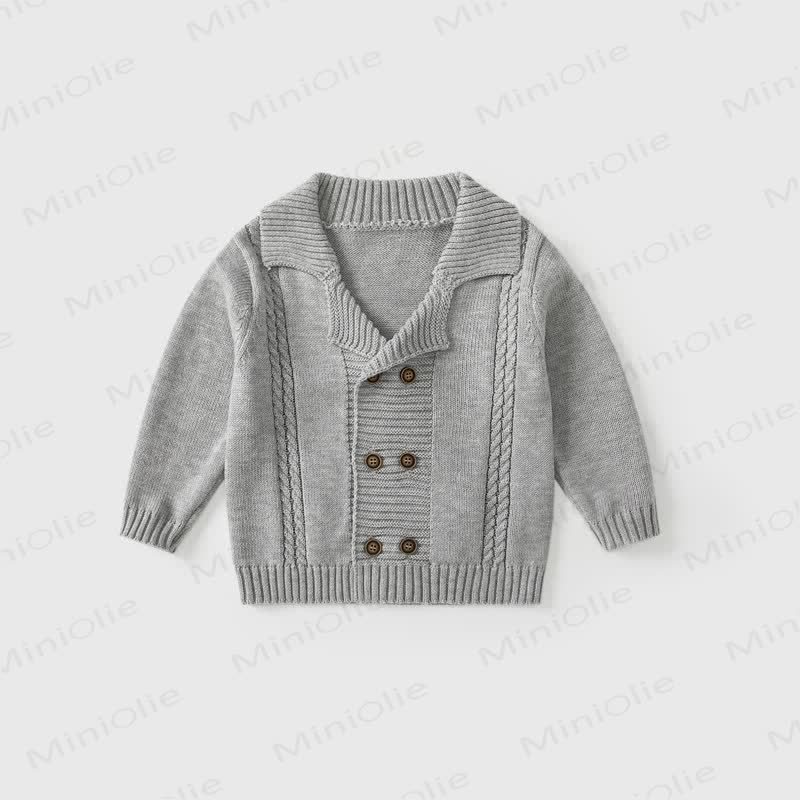 Baby Toddler Lapel Knitted Cardigan - Grey - 3-5T - image 3