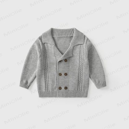 Baby Toddler Lapel Knitted Cardigan - Grey - 3-5T - image 3