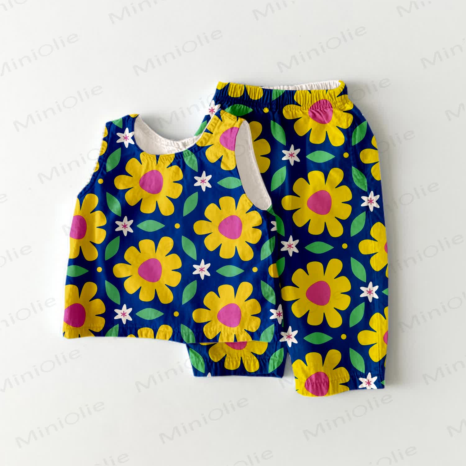 Baby Toddler Chrysanthemum Print 2-piece Sleeveless Set - Navy - 3-4T - image 1