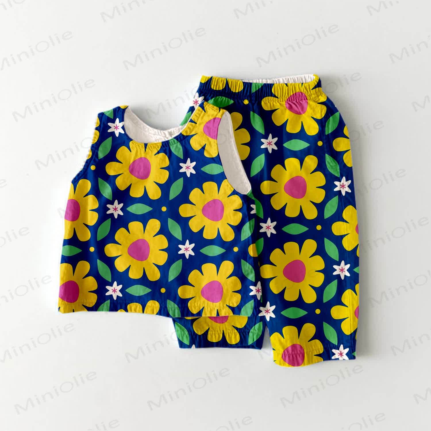 Baby Toddler Chrysanthemum Print 2-piece Sleeveless Set - Navy - 3-4T - image 1
