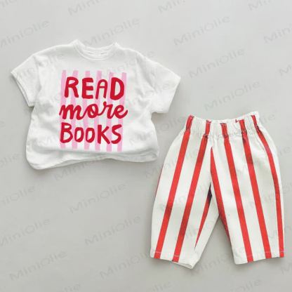 RED MORE BOOKS Baby Red Vertical Striped 2-piece Set - White&Red - 2-3T - image 1