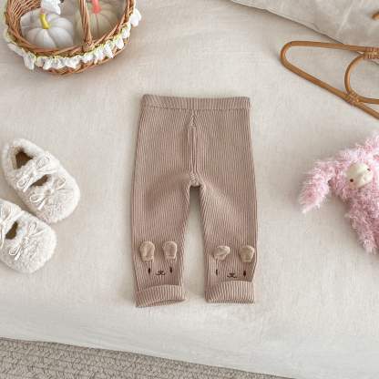 Baby Toddler Girl Embroidered Bunny Knitted Leggings - Khaki - 5-7T - image 6