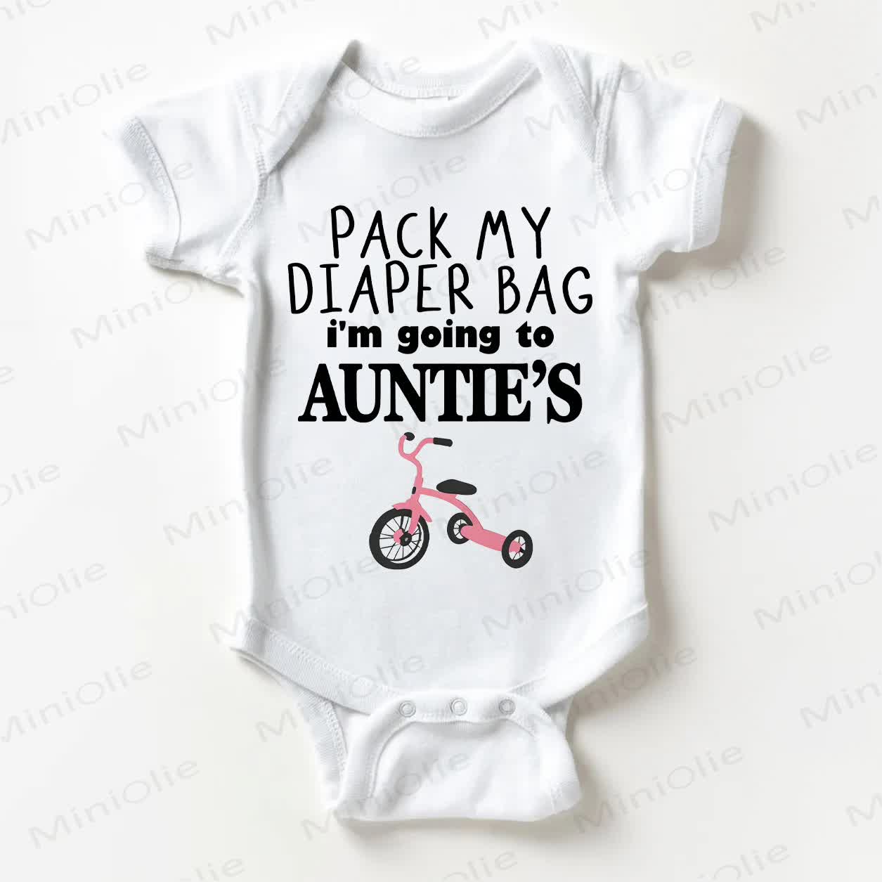 PACK MY DIAPER BAG I'M GOING TO AUNTIE'S Baby Tricycle Print White Bodysuit - White - 18-24M - image 1