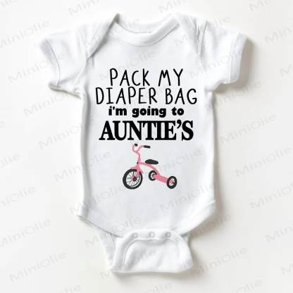 PACK MY DIAPER BAG I'M GOING TO AUNTIE'S Baby Tricycle Print White Bodysuit - White - 18-24M - image 1