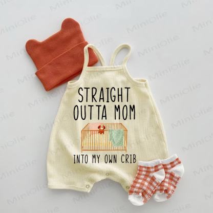 STRAIGHT OUT TA MOM INTO MY OWN CRIB Baby Waffle Suspenders Romper - Beige - 18-24M - image 1