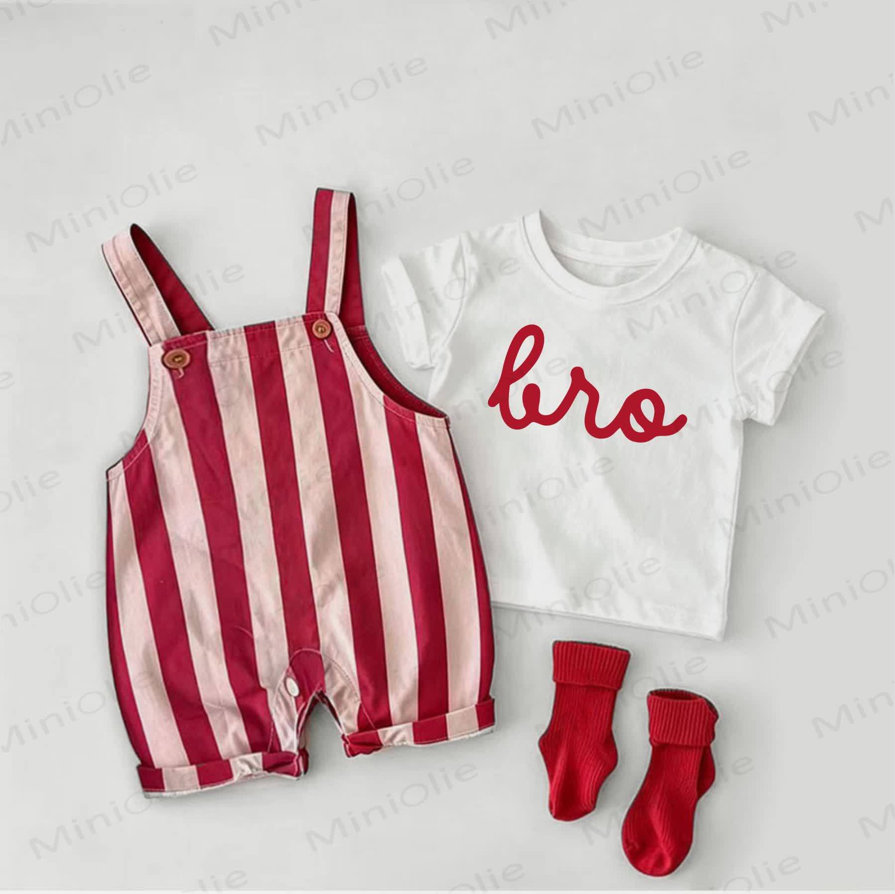 LOVE Baby Slogan Red Stripe Overalls and White Tee 2-piece Set - White&Red - 2-3T - image 1