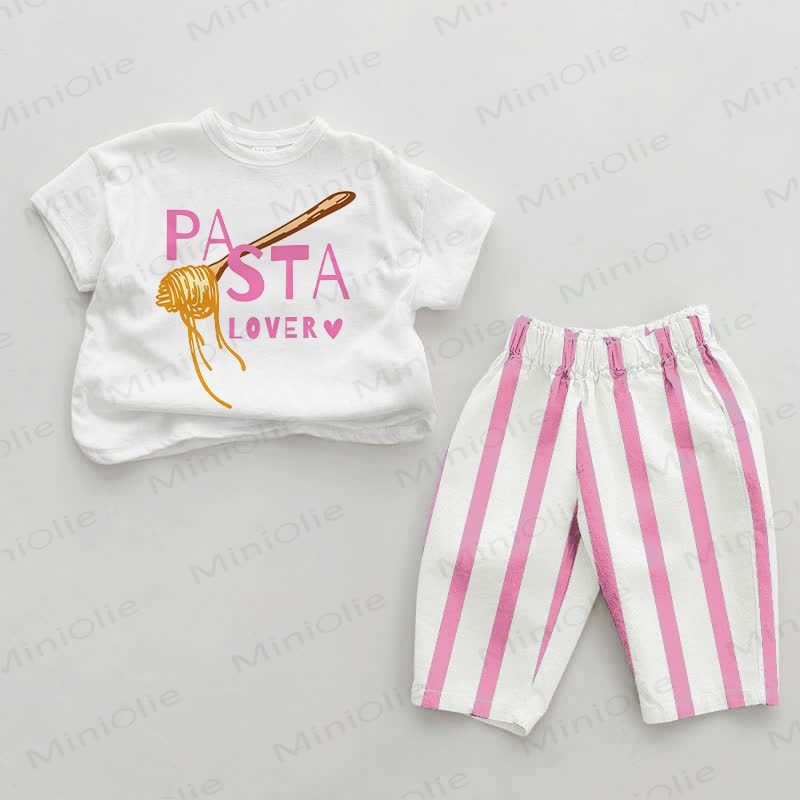 PASTA LOVER Baby Girl Pink Vertical Striped 2-piece Set - White&Pink - 2-3T - image 1