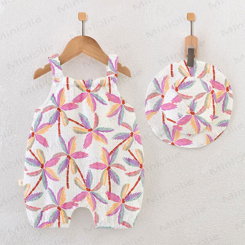Baby Palm Tree Print White Jumpsuit with Hat - image 8