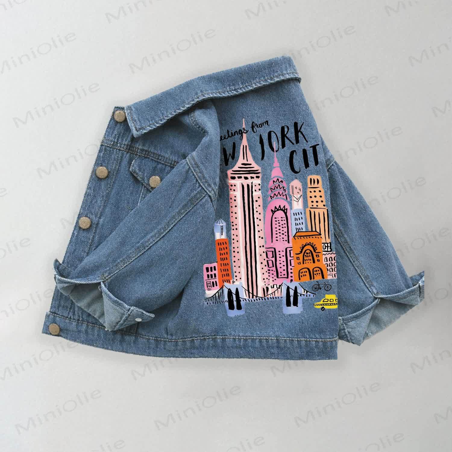 GREETING FROM NEW YORK CITY Toddler Kid City Print Denim Jacket - Blue - 10-11T - image 1