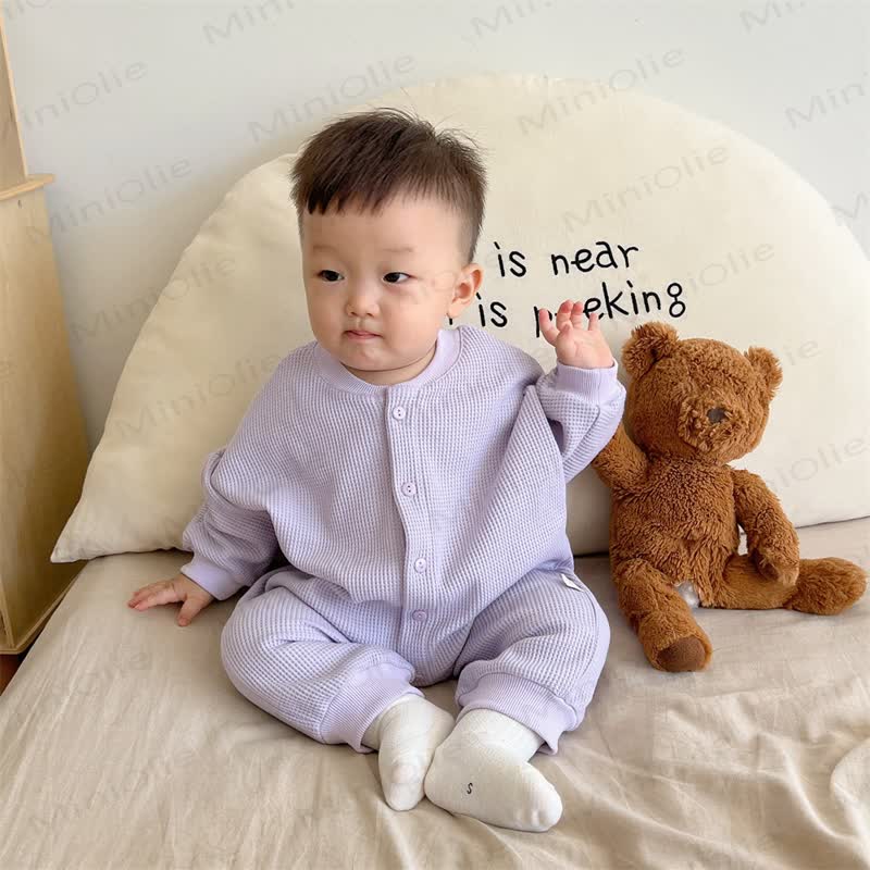 Baby Neutral Solid Color Casual Romper  - image 2