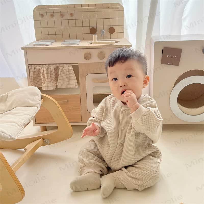 Baby Neutral Solid Color Casual Romper  - image 7