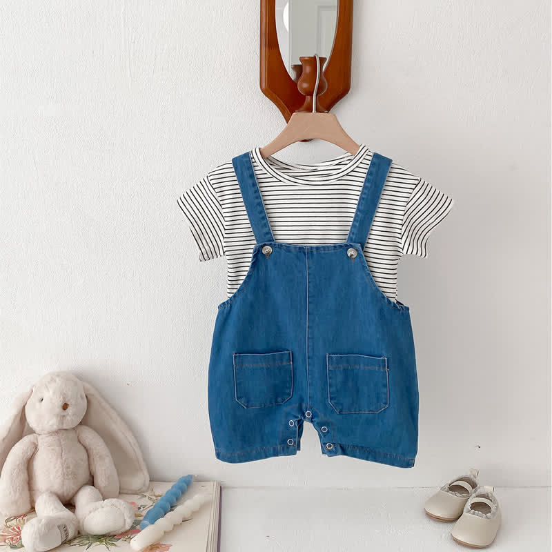 LvYinLi Cute Baby Boy Clothes Suit Toddler Boys' Striped Long Sleeve  T-Shirt+Denim Overalls Jumpsuit Pants Outfits Sets