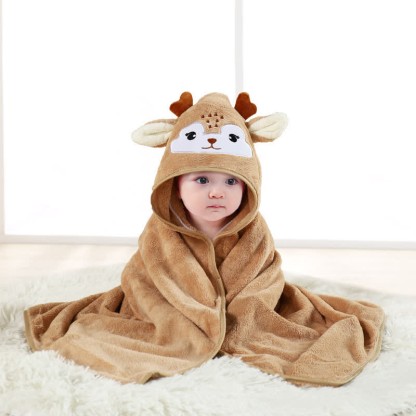 Baby Elk Bathrobe Hooded Towels - Brown - 80x80cm - image 1