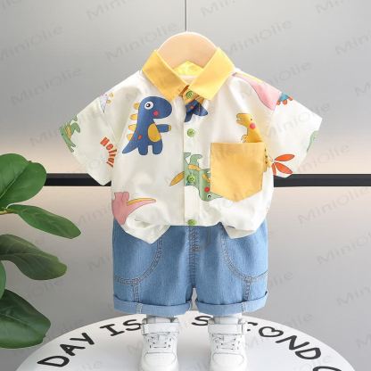 HELLO! Baby 2-Piece Dinosaur Denim Set - Yellow - 4-5T - image 1