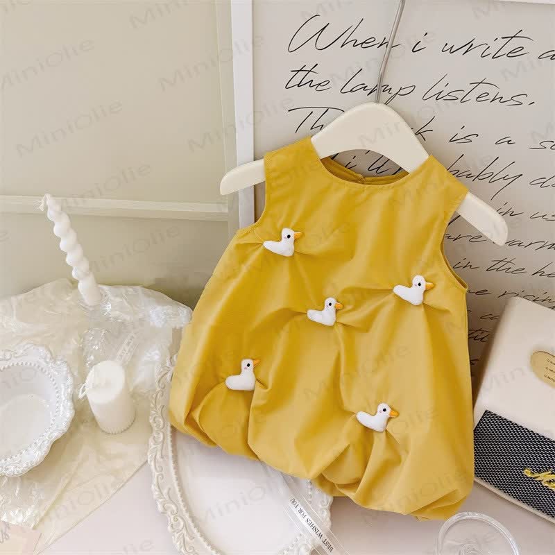 Toddler 3D Duck Yellow Sleeveless Dress - Yellow - 5-6T - image 1