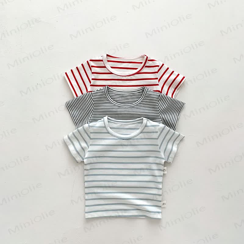 Baby Solid Color Striped Loose T-shirt - image 7