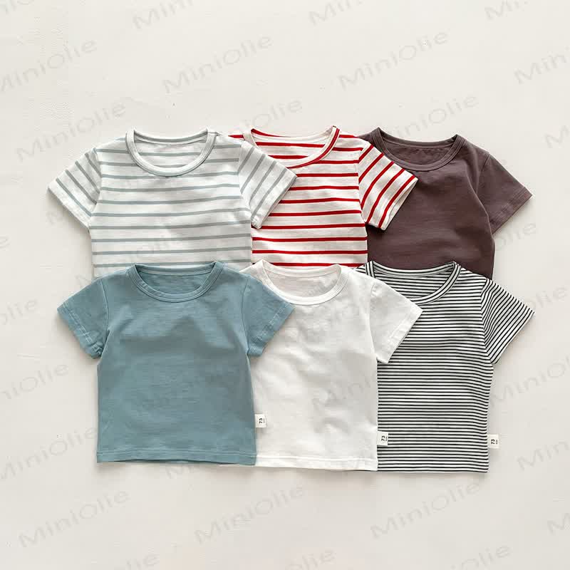 Baby Solid Color Striped Loose T-shirt - image 2