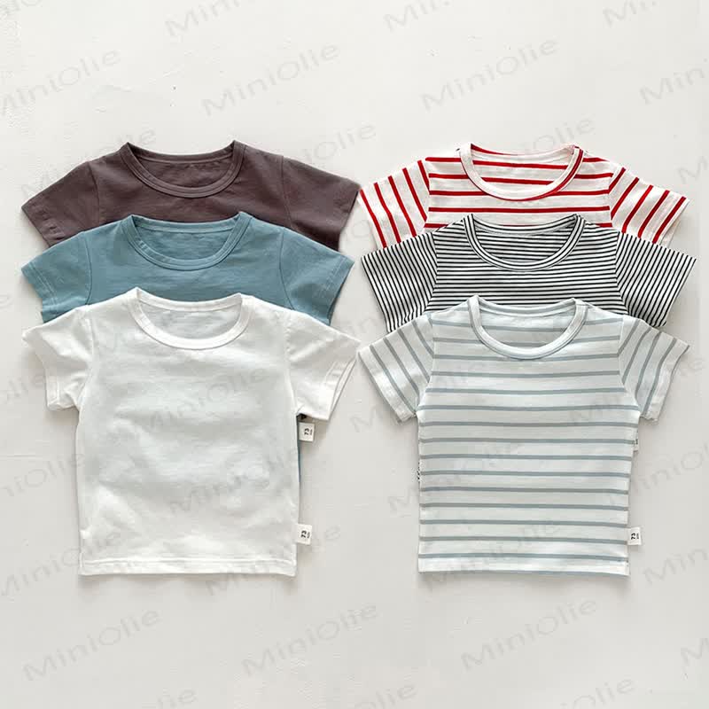 Baby Solid Color Striped Loose T-shirt - image 1