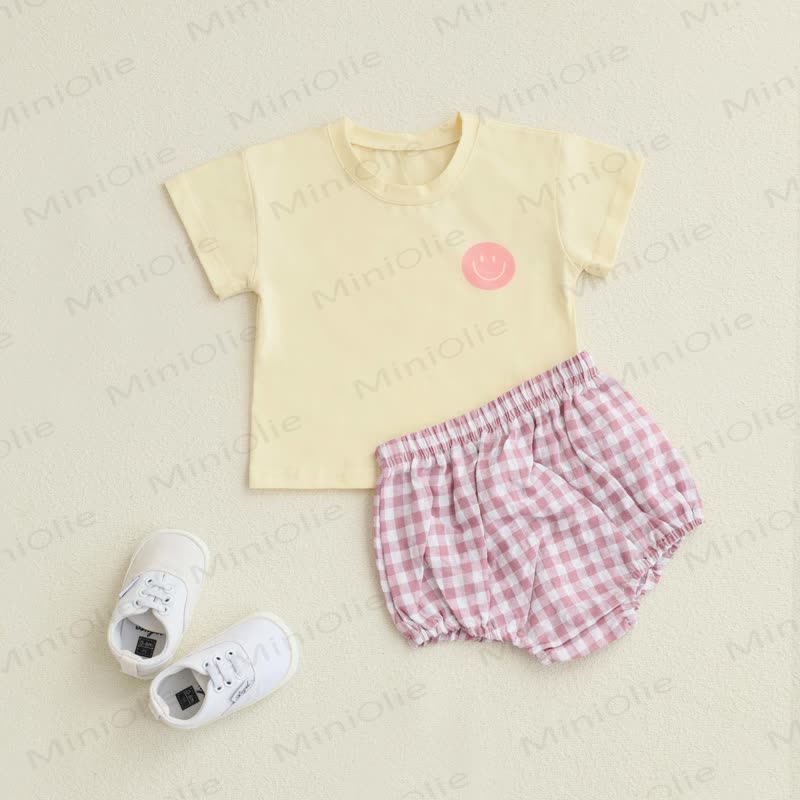Baby Smile Tee & Plaid Shorts Set - Pink - 1-2T - image 4
