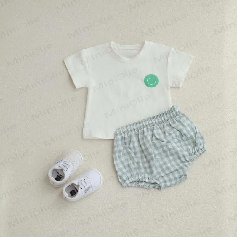 Baby Smile Tee & Plaid Shorts Set - Mint Green - 1-2T - image 9