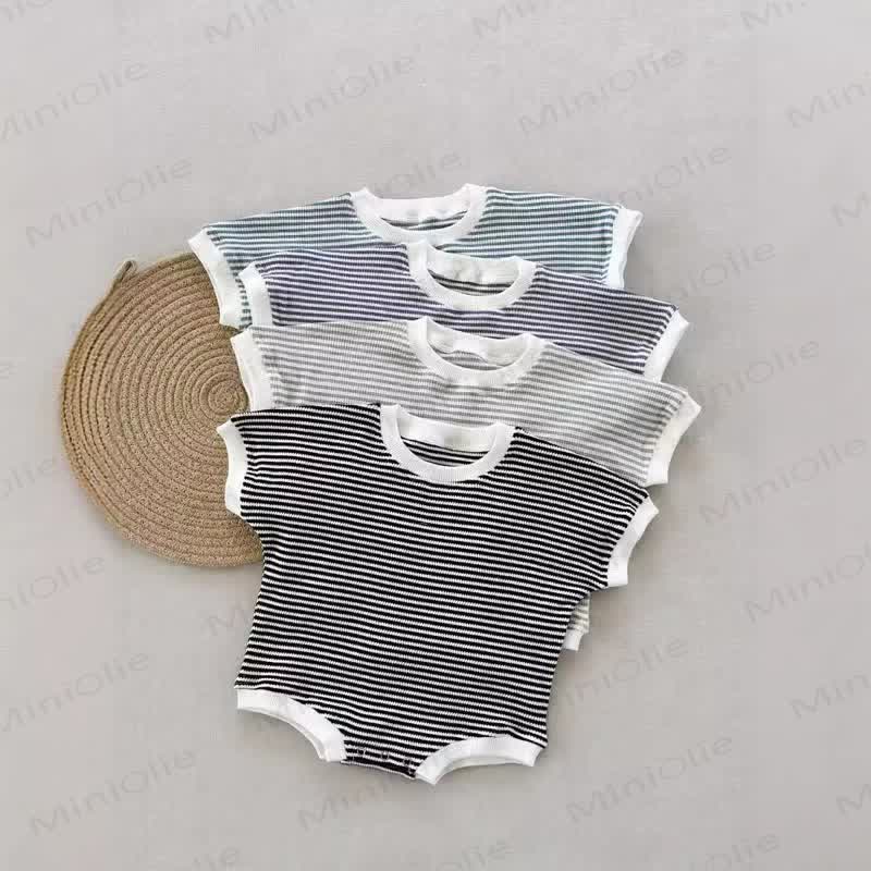 Baby Waffle Striped Loose Simple Bodysuit - image 1