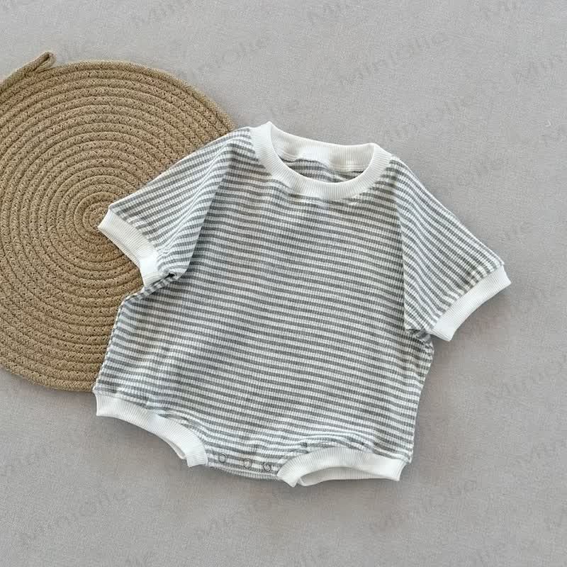 Baby Waffle Striped Loose Simple Bodysuit - Grey - 18-24M - image 5