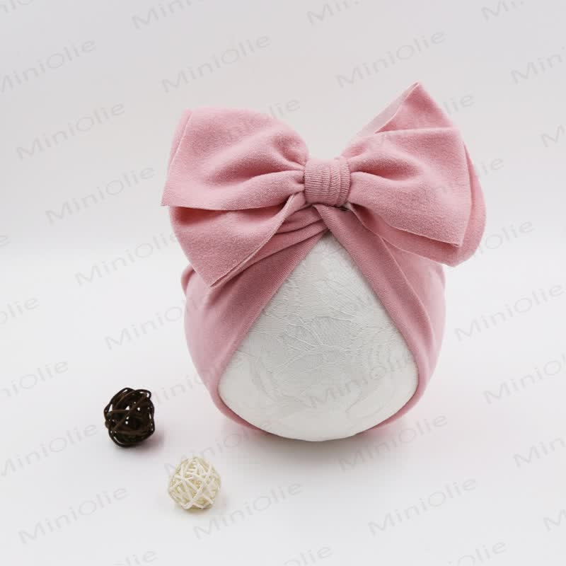Baby Newborn Bow Solid Color Protector Hat - Pink - image 1