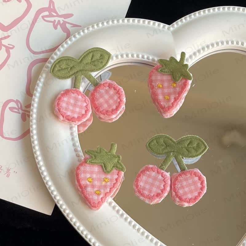 Baby Plaid Fruit Pink Hair Clips - image 3