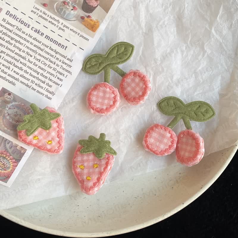 Baby Plaid Fruit Pink Hair Clips - image 1